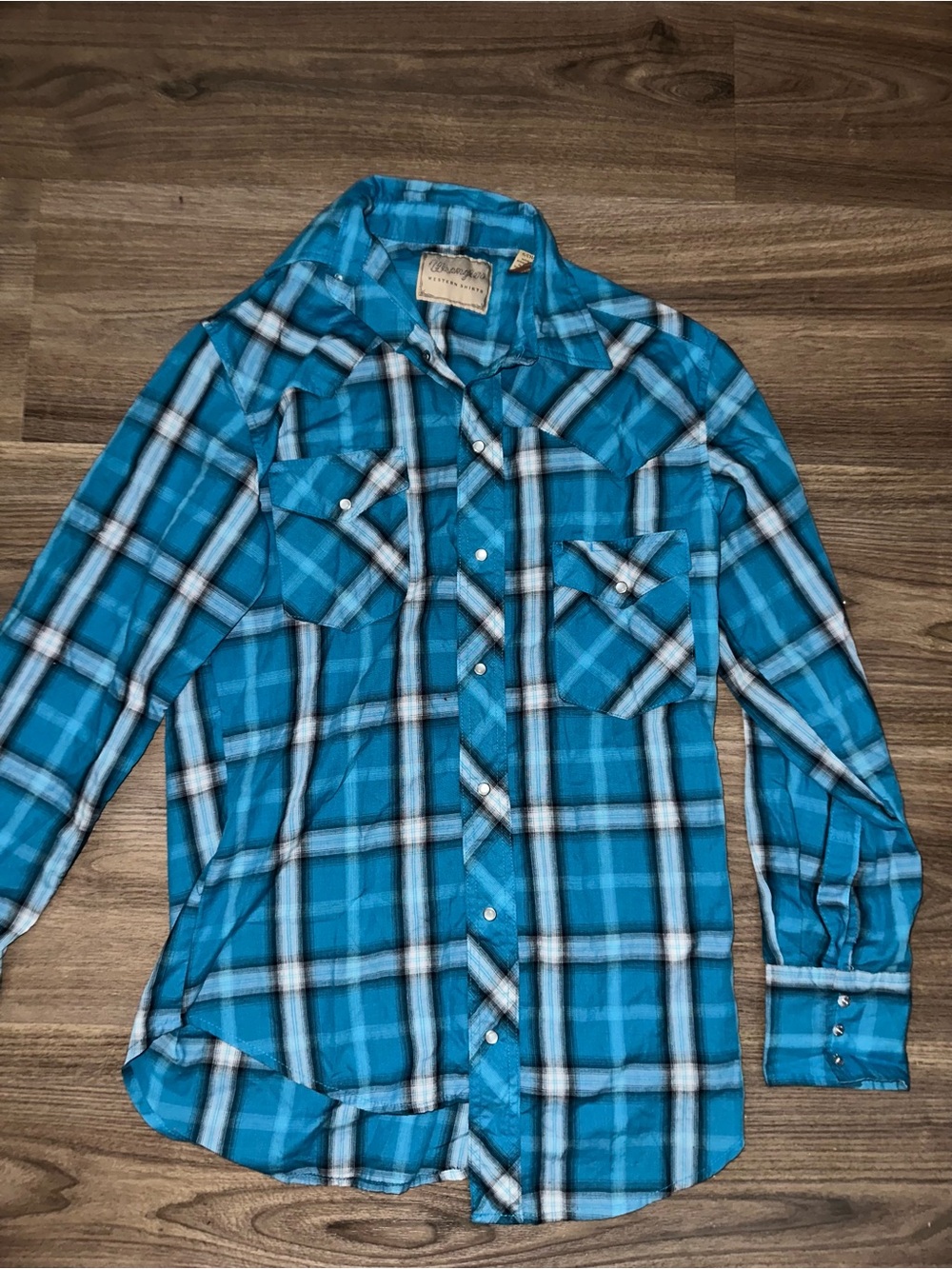 Wrangler Blue Plaid Western Button-Down Shirt